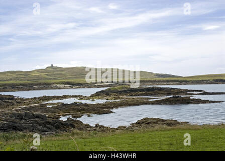 Irland, Munster, Beara Halbinsel, Küstenlandschaft, Meeresbucht, Hügel, Wasser, Küste, Meer, Bucht, Landschaft, Stille, Rest, Ansicht, Himmel, menschenleer, Stockfoto