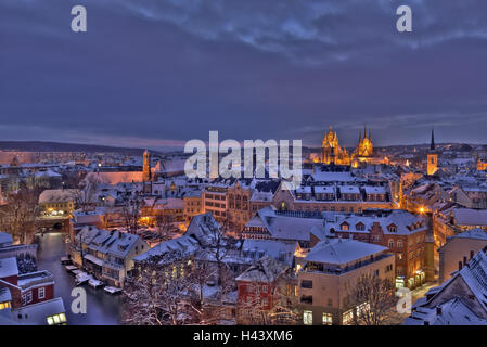 Deutschland, Thüringen, Erfurt, Blick auf die Stadt, Winter, Stockfoto