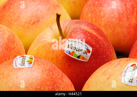 Äpfel, "Jonah's Gold", Aufkleber, Südtirol, Stockfoto