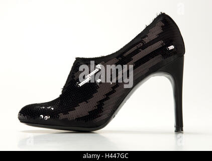 Damenschuh, Pumps, schwarz, Pailletten, Stockfoto