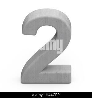 3D grauen Beton Nummer 2, 3D Rendering Grafik isoliert auf weißem Hintergrund Stockfoto