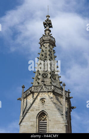 Deutschland, Baden-Wurttemberg, Bande Schloss, Dom St. Martin, polygonale Turm Bande Burg-Stuttgart, Kathedralkirche, Dom, Kathedralkirche, Kirche, Kirchturm, glauben, Religion, Architektur, Gotik, Himmel, blau, Wolken, Stockfoto