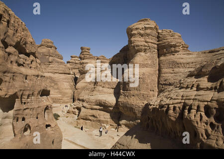 Saudi Arabien, Provinz Tabuk, Madain Saleh, Berge, Felsen, Tourist, Stockfoto