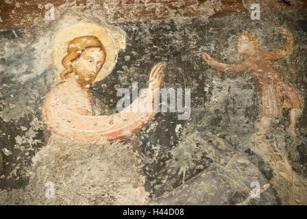 Schweiz, Ticino, Verzascatal, Brione-Versasca Kirche "Santa Maria Assunta", innen Fresko "Jesus nach Jerusalem" Stockfoto