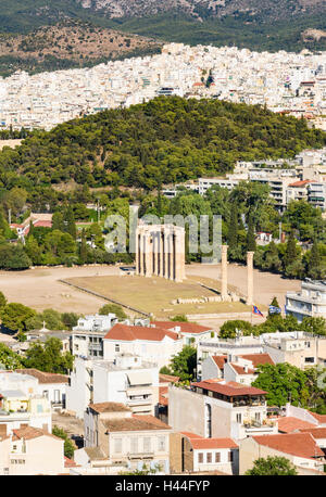 Vogelperspektive des Tempels des Olympischen Zeus, Athen, Griechenland Stockfoto