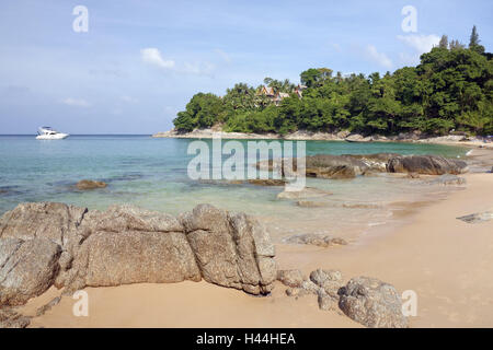 Idylle in Laem Singh Beach, Insel Phuket, Südthailand, Thailand, Südostasien, Asien, Andaman See, Andamanen See, Andamanensee, Asien, Strand, Strand, Boot, idyllisch, Idylle, Indischer Ozean, Insel, Koh, Laem Singh, Leamsing, malerisch, malerisch Stockfoto