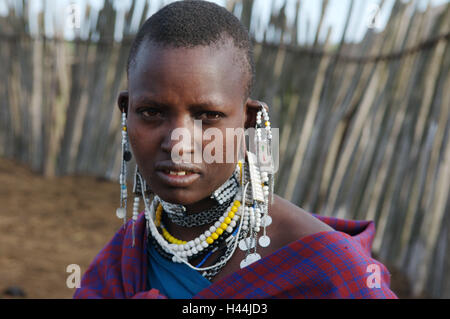 Afrika, Tansania, Ngorongoro Hochland, Massai Frau, Porträt, Stockfoto