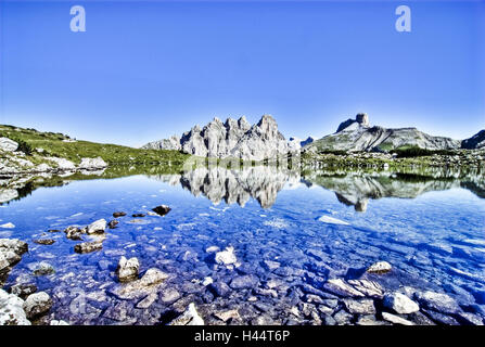 Italien, Südtirol, Dolomiten, See am Fuß drei Zinnen wo die Rienz ihren Ursprung haben, Stockfoto