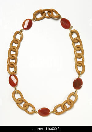 Halskette, roten Glassteinen, Leder Kettenglieder, Stockfoto