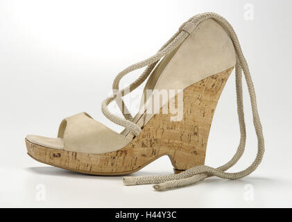 Damenschuh, Kork, Stoff, Stockfoto