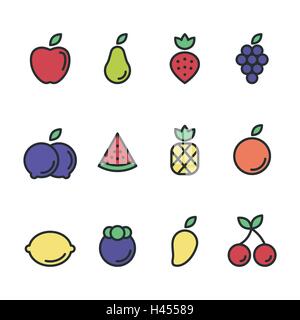 Obst Symbolsatz flaches Design Vektor-Illustration, isoliert, Vektor-illustration Stock Vektor