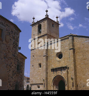 Spanien, Ex-Diärese Dura, Caceres, Kathedrale Santa Maria, Europa, Stadt, Ziel, Ort von Interesse, Gebäude, Struktur, Architektur, Kirche, Heilige Bau, Kirche, Kirchturm, glauben, Religion, Christentum, UNESCO-Weltkulturerbe, Stockfoto