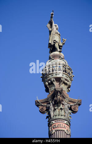 Spanien, Barcelona, Ramblas, Spalte, Statue, Christopher Columbus, Stockfoto