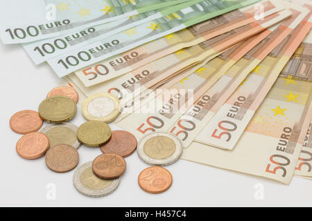 Banknoten, Münzen, Euro, Stockfoto