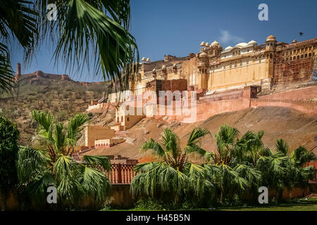 Beeindruckende Amber Fort in Jaipur Stadt in Rajasthan, Indien Stockfoto