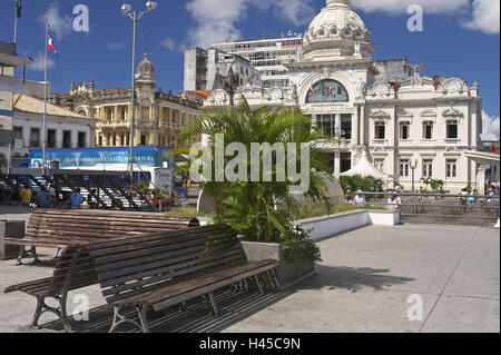 Brasilien, Salvador da Bahia, Oberstadt, Raum, Palacio Rio Branco, Parkbänke, Palmen, Stockfoto