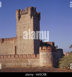 Spanien, Kastilien-León, Medina del Campo, Castillo De La Mota, Schloss, Burg, Festung, Struktur, Schlosspark, Schlossturm, Architektur, Ort von Interesse, Reiseziel, Tourismus, historisch, Stockfoto