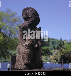 Französisch-Polynesien, Nuku Hiva, Temehea, Tiki Figuren, Küste, Skulptur, Stein, Handwerk, Galle Plastik, Ort von Interesse, Reiseziel, Tourismus, Stockfoto