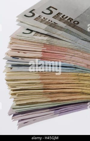 Banknoten, Euro, verstorben, Arten, Banknoten, Währung, Währung, Euro, 5, 10, 20, 50, 100, 500, gebündelt, diversifiziert, bedeutet Zahlung, Schutztechniken, Euro-Banknoten, Noten, Geld, Finanzen, Stockfoto