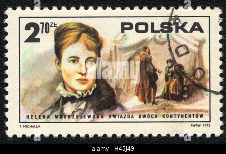 Eine Briefmarke gedruckt in Polen zeigt Schauspielerin Helena Modrzejewska, ca. 1975 Stockfoto