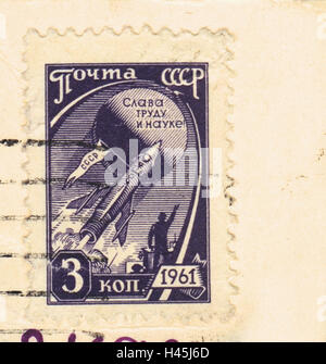 Eine Briefmarke gedruckt in der UdSSR, Raumfahrt, 1961 zeigt Stockfoto
