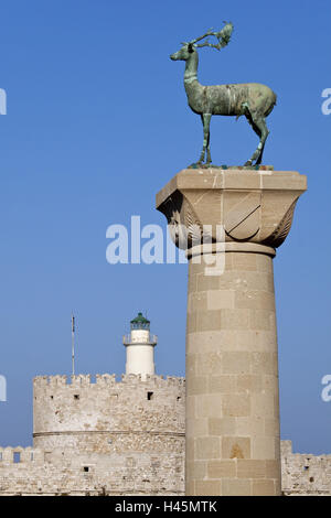 Europa, Southern, Europa, Griechenland, Insel Rhodos, Norden, Rhodos-Stadt, Mandraki Hafen, Wahrzeichen Reh, Stockfoto