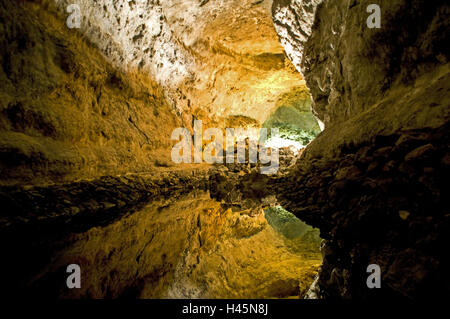 Kanarische, Inseln, Lanzarote, Grube, Grotte Cueva de aus Verdes, See, Spiegelung, Stockfoto