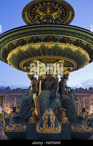 Frankreich, Paris, Place De La Concorde, Brunnen, Dämmerung, Stockfoto