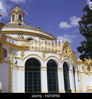 Spanien, Andalusien, Sevilla, Teatro Lope de Vega, detail, Europa, Stadt, Ziel, Ort von Interesse, Kultur, Gebäude, Struktur, Architektur, Theater, Theater Gebäude, Fassade, prächtig, Baustil, außen, sonnig, einsamen, Stockfoto