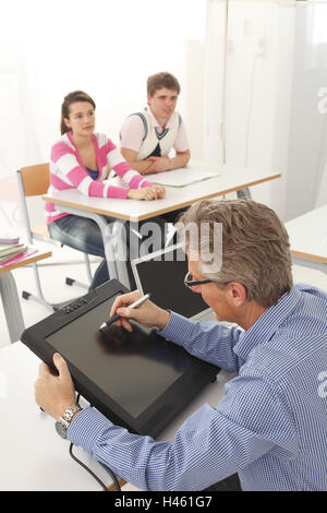 Klassenzimmer, Lehrer, Schüler, Modern, Medien, Seite aufnehmen, Stockfoto