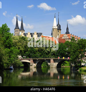 Deutschland, Sachsen-Anhalt, Merseburg, Dom, Schloss, Brücke, Fluss Saale, Stockfoto