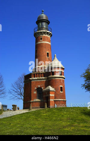 Deutschland, Schleswig - Holstein, Kiel-Holtenau, Alter Leuchtturm, Kiel, Leuchtturm, Ziegel, Turm, Turm, Meer Figur, Wahrzeichen, Gebäude, Sehenswürdigkeiten, Tourismus, niemand, Stockfoto