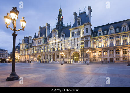 Frankreich, Paris, Hotel de Ville, Rathaus, Dämmerung, Stockfoto