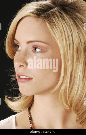 Frau, jung, Blond, Porträt, Seitenansicht, beschnitten, Stockfoto