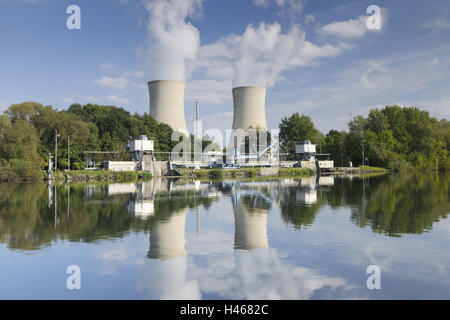 Kernkraftwerk, Main, Wasserreflexion, Stockfoto