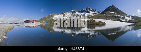 Schweiz, Ticino, Valais, Nufenenpass, Gipfel, See, Reflexion, Stockfoto