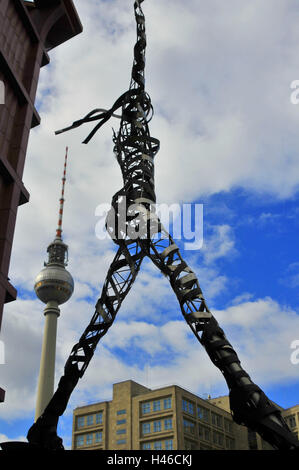 Skulptur in den Tunnel Alexander Platz, Alt Berlin, Metallskulptur, Fernsehturm, Berlin, Deutschland Stockfoto