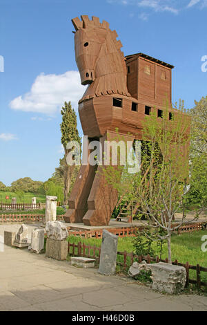 Türkei, Troja, Trojaner, hölzernes Pferd, Pferd, Modell, Holz, Asien, Odysee, Homer, Odyseus, Simulation, Sehenswürdigkeit, Tourismus, Stockfoto