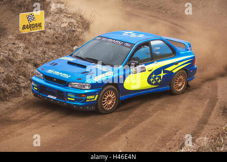 LA PALMA, Spanien - 10 SEPTEMBER: Subaru Impreza während der Rallye Villa de Mazo auf Anzeigen 10. September 2016 in La Palma, Kanarische Insel. Stockfoto