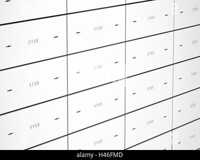Schrankfächer mit nummerierten Stahltüren, Stockfoto