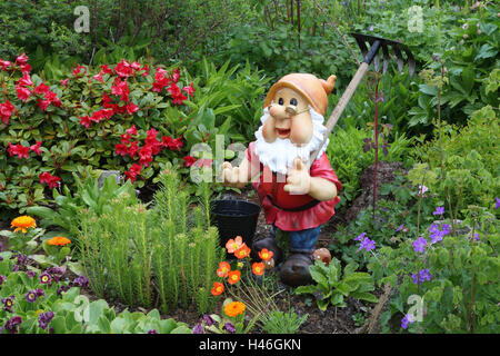 Sigurborg Garten, Blumen, Gartenzwerg, Island, Stockfoto