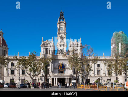 Ayuntamiento de Valencia Gebäude auf dem Ajuntament Platz in Valencia Stockfoto