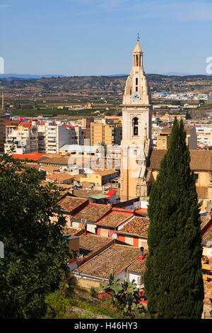 Glockenturm der Colegiata Basilica de Santa Maria in Xativa Spanien Stockfoto