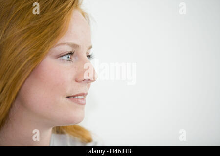 Frau, junge, Rothaarige, Porträt, Seitenansicht, Stockfoto