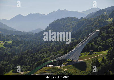 Deutschland, Bayern, Garmisch-Partenkirchen, Ski-Sprung-Schanze, Sommer, Oberbayern, Werdenfelser, Sprungschanze, Soierngebirge, Olympia-Sprungschanze, Skispringen, Berge, Stockfoto