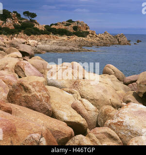 Italien, Sardinien, Costa Oriental, Capo Comino, Galle Küste, Europa, Mittelmeer-Insel, Siniscola, Meer, Mittelmeer, Küste, Küstenlandschaft, Landschaft, rock, Galle Klumpen, Reiseziel, draußen, menschenleer, Stockfoto