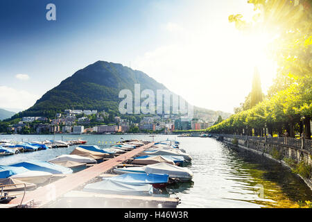 Lago di Lugano und den Monte San Salvatore, Tessin, Schweiz Stockfoto