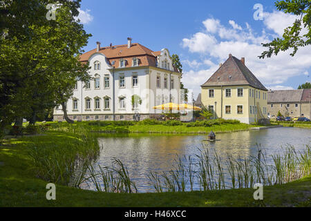 Kahnsdorf Burg und Schiller Cafe am Hainer See bei Leipzig, Sachsen, Deutschland Stockfoto
