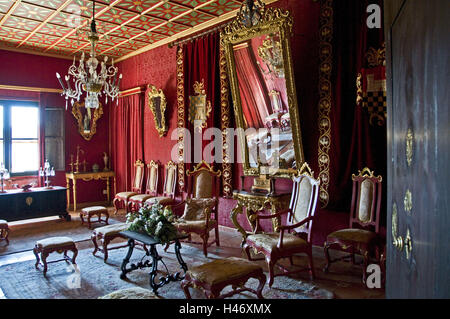 Spanien, Balearen, Mallorca, Valldemossa, Palast des Königs Sancho, rotes Zimmer Stockfoto