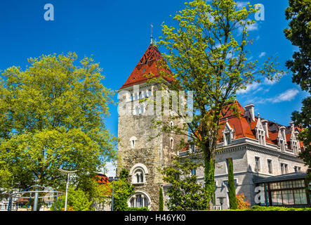 Blick auf das Schloss Ouchy, einen Palast in Lausanne, Schweiz Stockfoto
